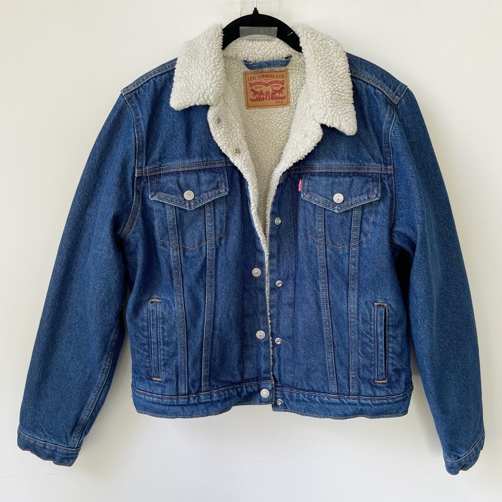 Levi’s Original Sherpa Lined Trucker Denim Jean Jacket size large
